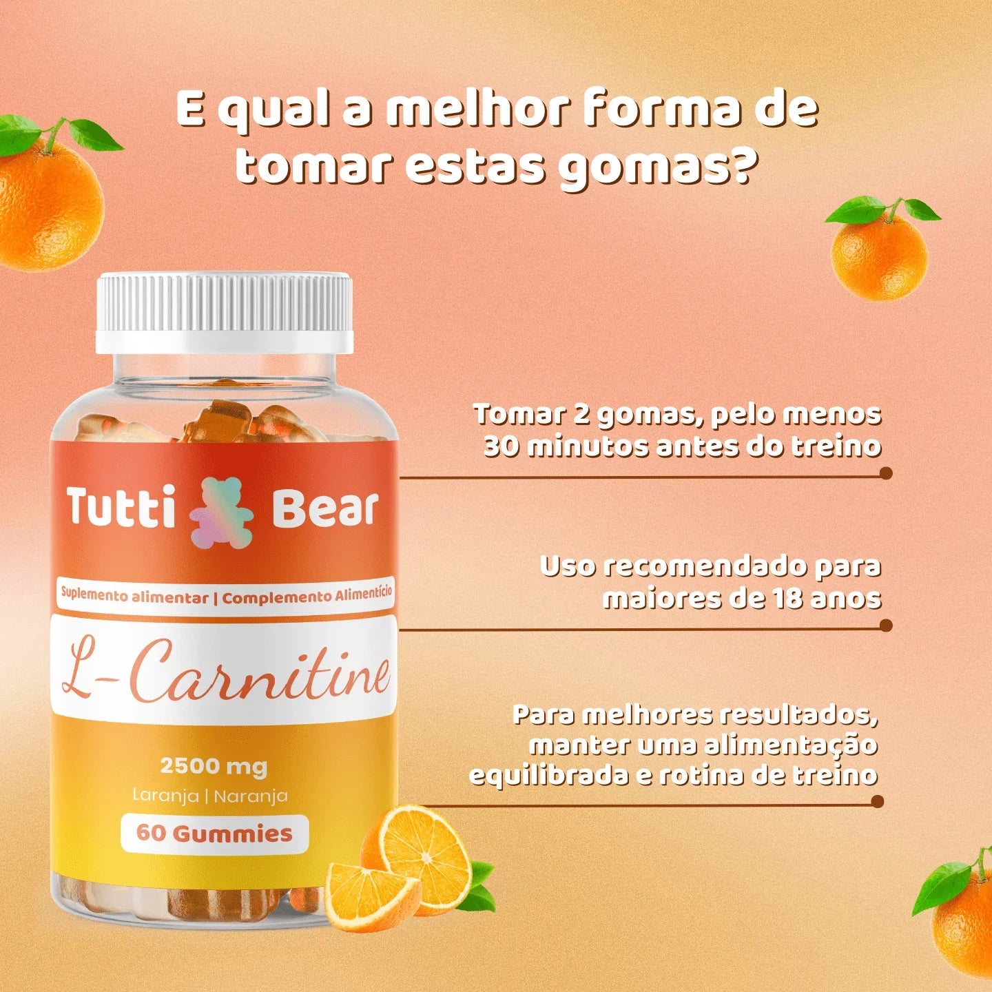 Gomas de L-Carnitina (2500mg) Energia & Pr-Treino | TuttiBear TUTTI BEAR Gomas de L-Carnitina (2500mg) Energia & Pr-Treino | TuttiBear TUTTI BEAR